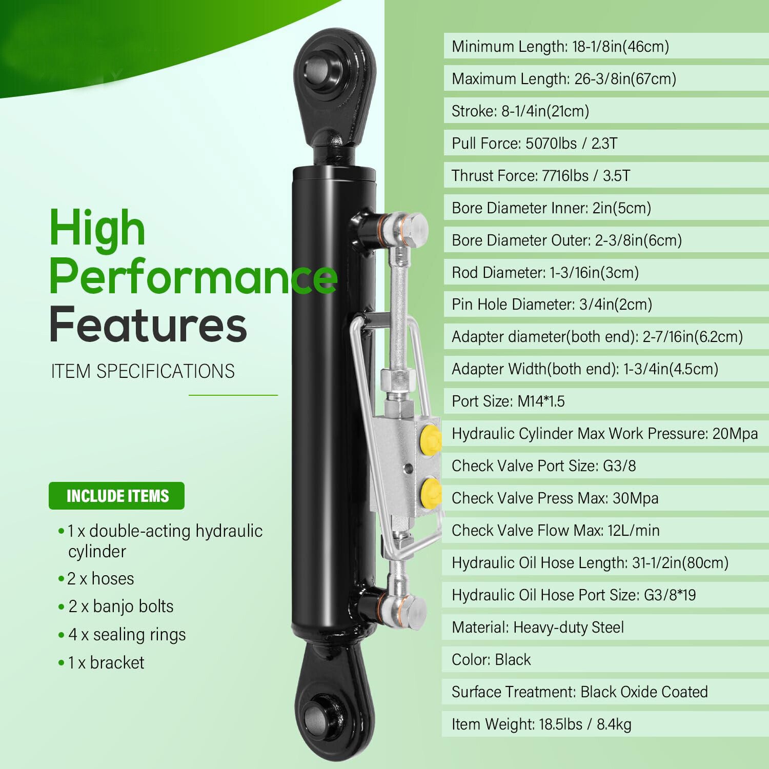 Hydraulic Top Link Cat 1-1 with Locking Block 18 1/8” - 26 3/8” with 2 Hose