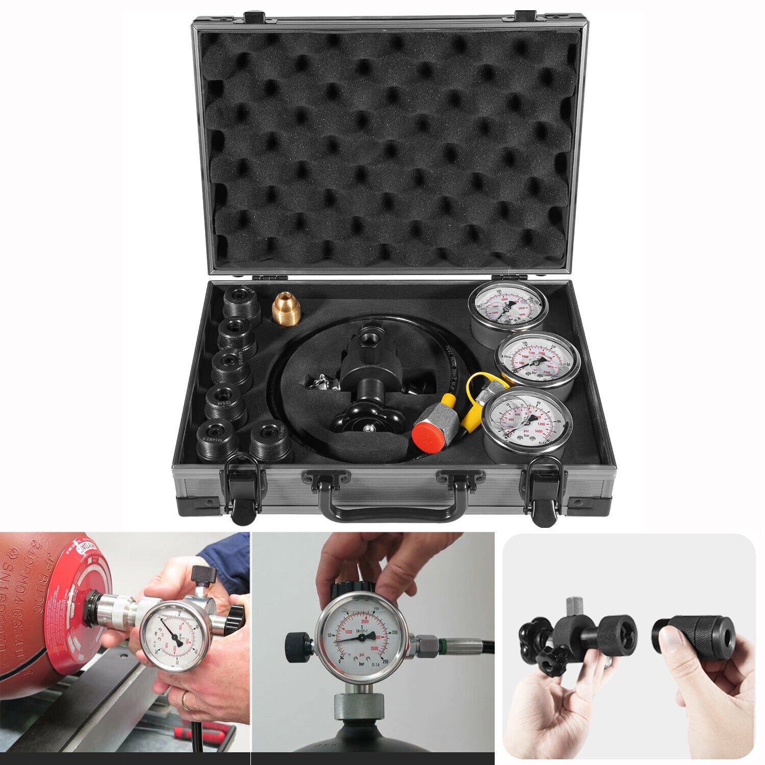 GK-01 Hydraulic Accumulator Nitrogen Charging Pressure Test Gauge Kit 6000 PSI