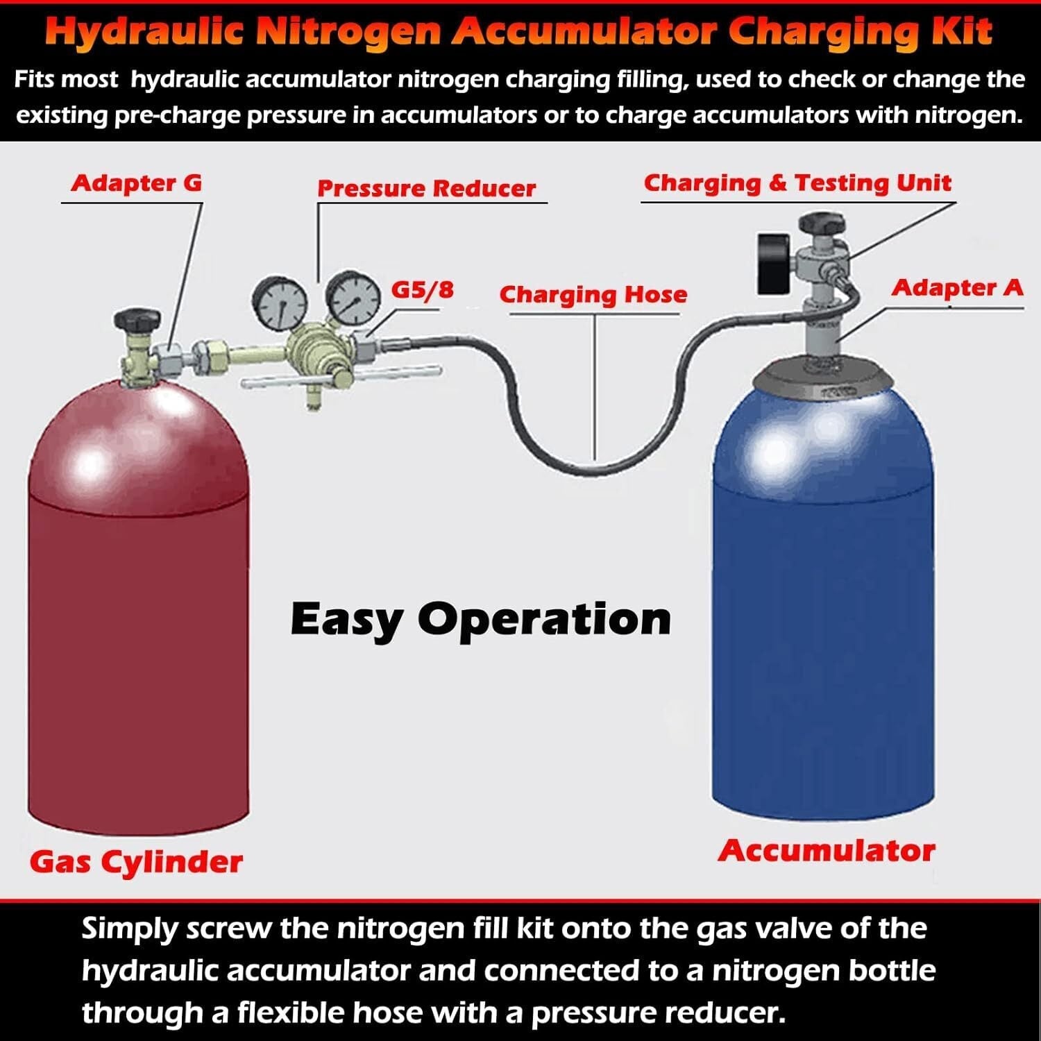 GK-01 Hydraulic Accumulator Nitrogen Charging Pressure Test Gauge Kit 6000 PSI