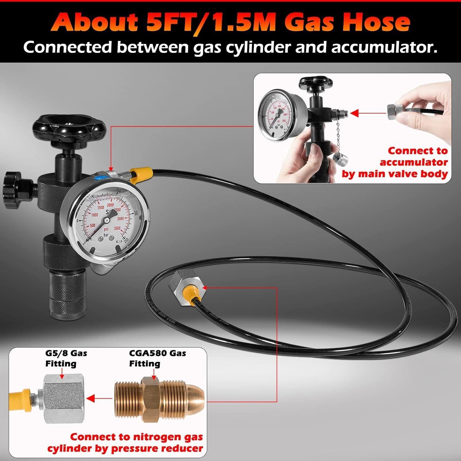GK-01 Hydraulic Accumulator Nitrogen Charging Pressure Test Gauge Kit 6000 PSI