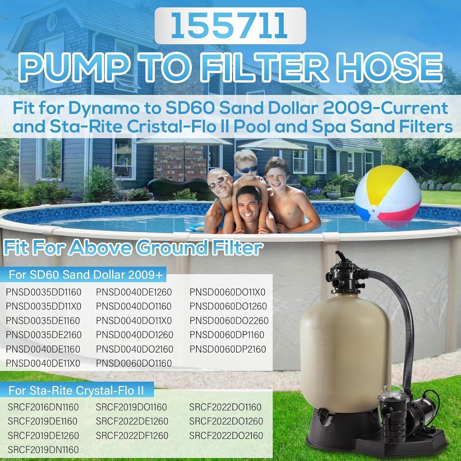 155711 Pump Hose Assembly for Pentair Sand Dolla & Sta-Rite Crystal-Flo II 35"