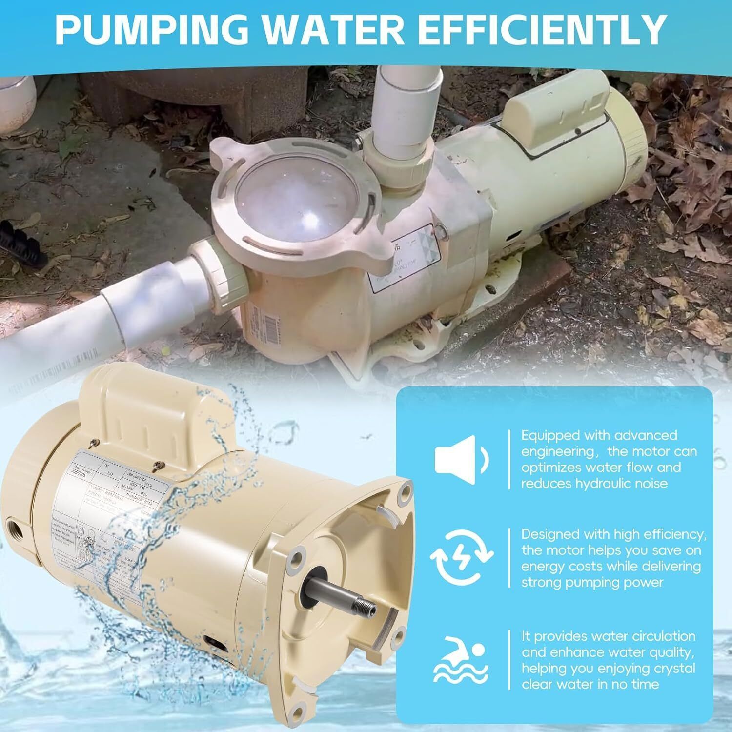 355010S Pool Pump Motor 1HP for Pentair WhisperFlo WFE-4/26 SuperFlo SF-N1-1-AE