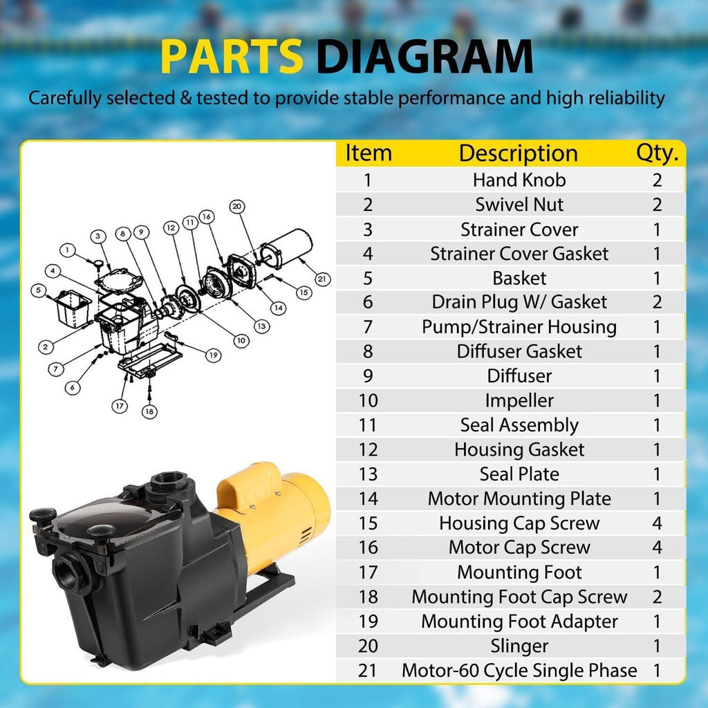 For Hayward W3SP2607X10 Super Pump Swimming Pool Pump,1 HP 115/230V Single Speed