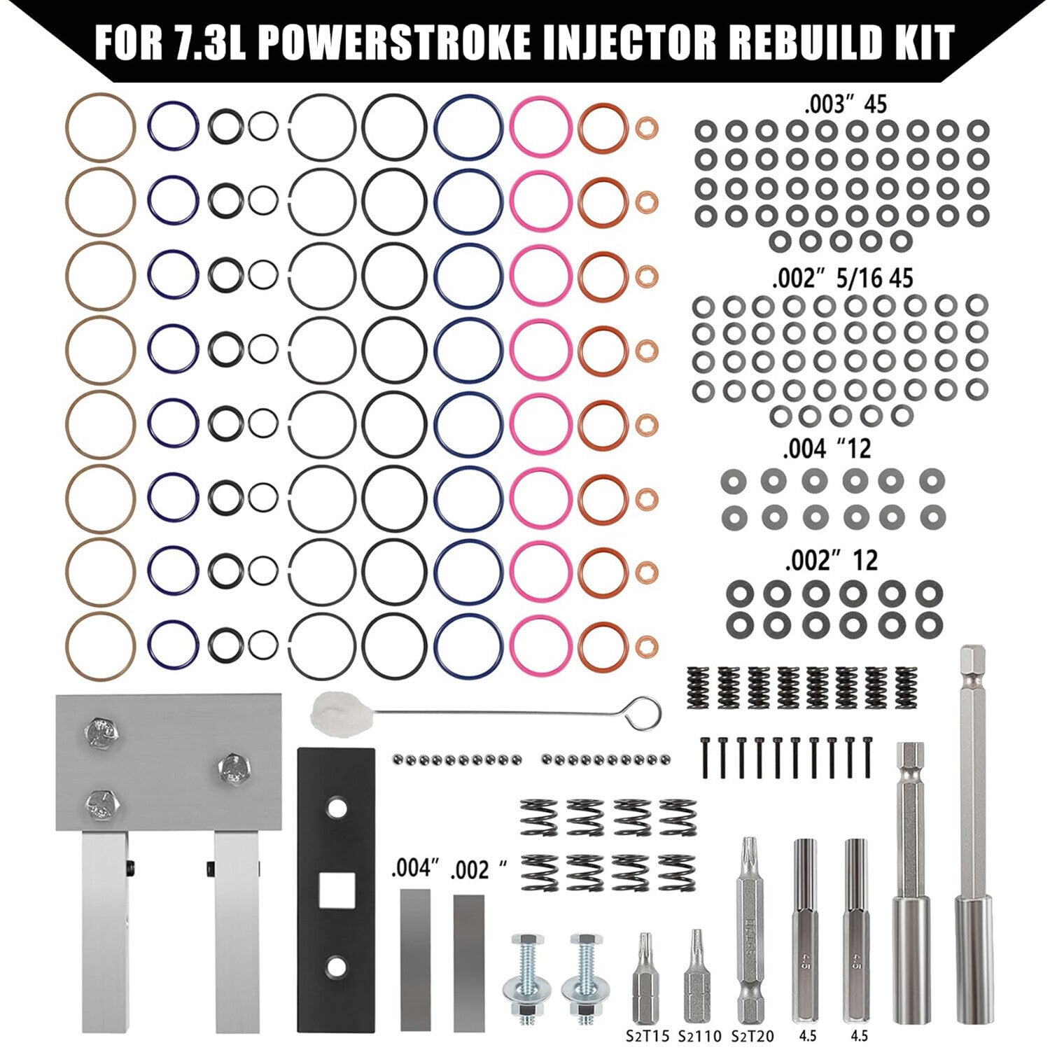 For Ford 7.3L PowerStroke Injector Rebuild Kit w/ Vice Clamp, Springs & O-Ring