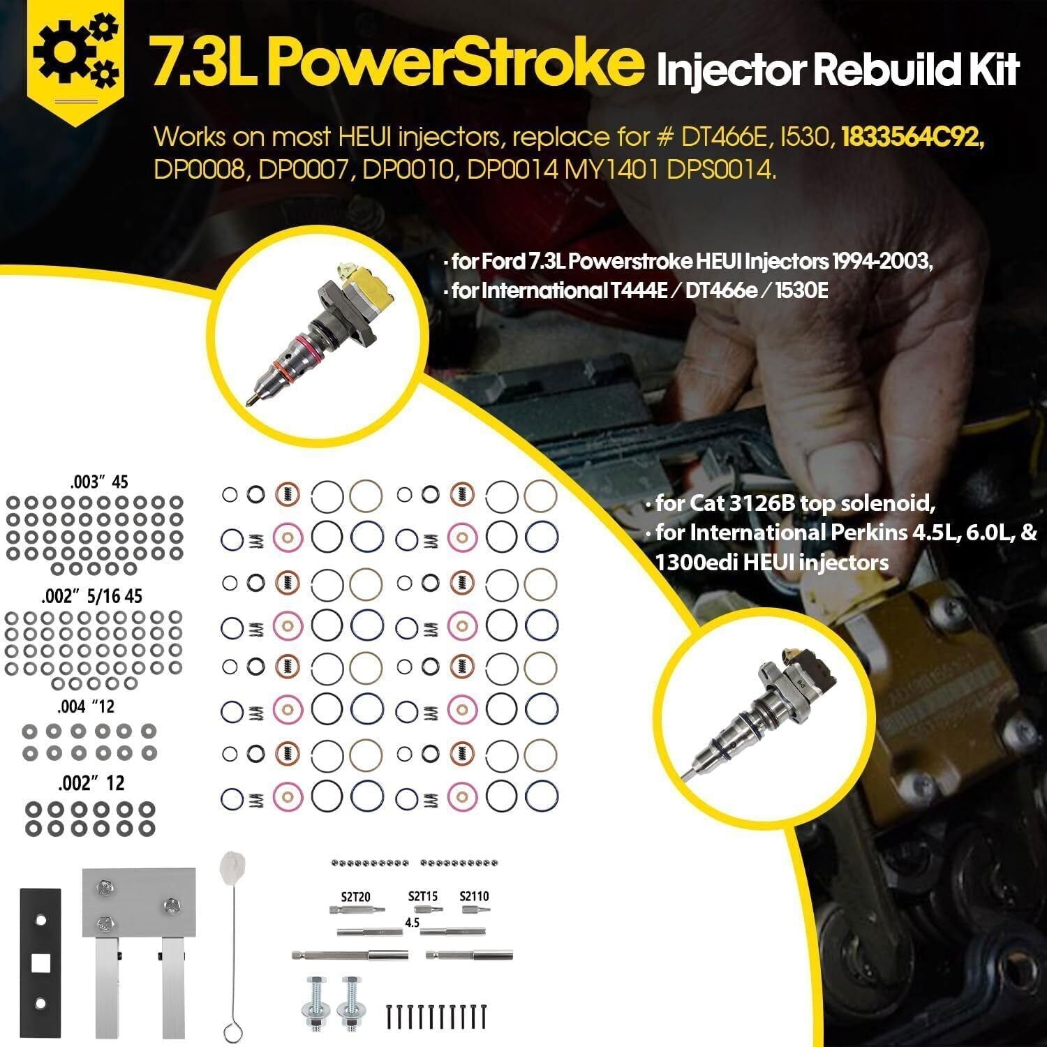 For Ford 7.3L PowerStroke Injector Rebuild Kit w/ Vice Clamp, Springs & O-Ring
