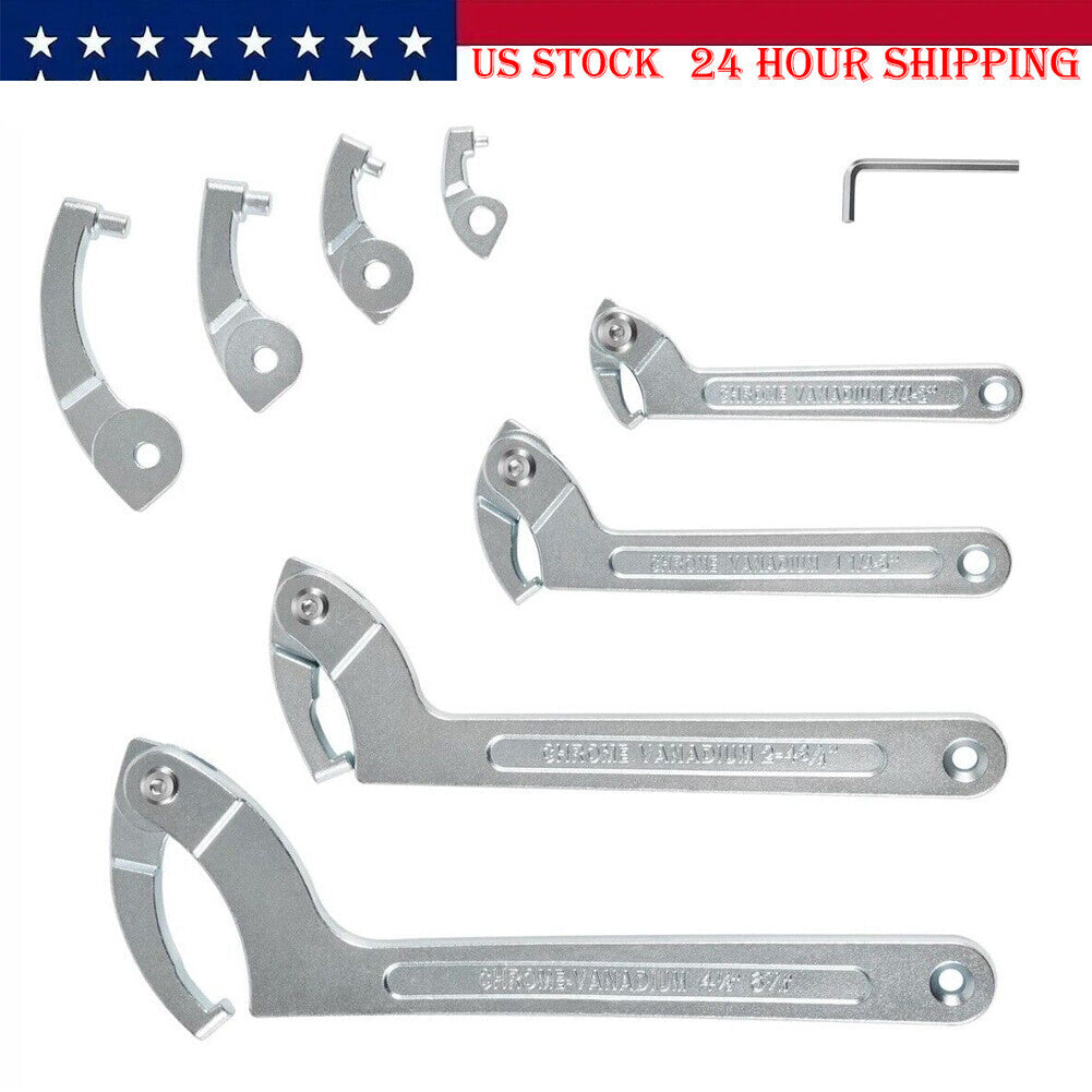 8Pcs Adjustable Hook C Pin Spanner Wrench Tool Set Nut Wrench 3/4" to 6-1/10"
