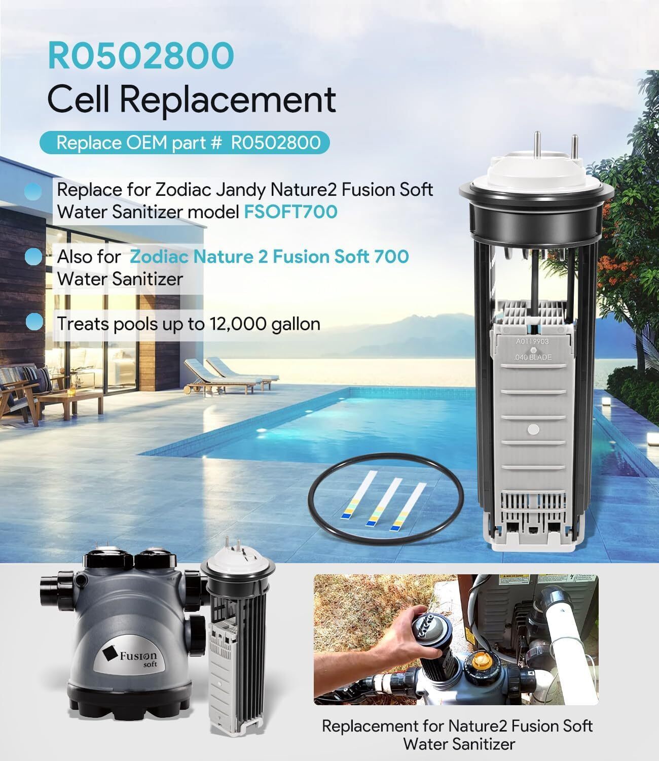 Replacement for Zodiac R0502800 Nature2 Fusion Soft 700 Replacement Cell Kit