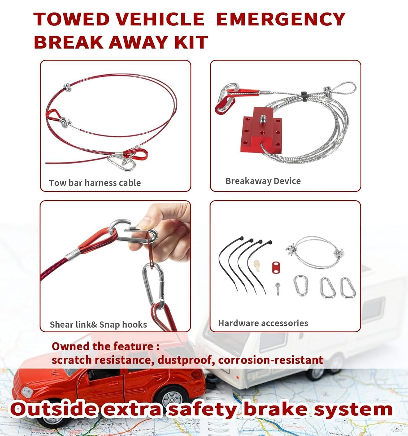 Break Away Device and RB-011 Trailer Brake System Fitment for RV Towed Vehicle
