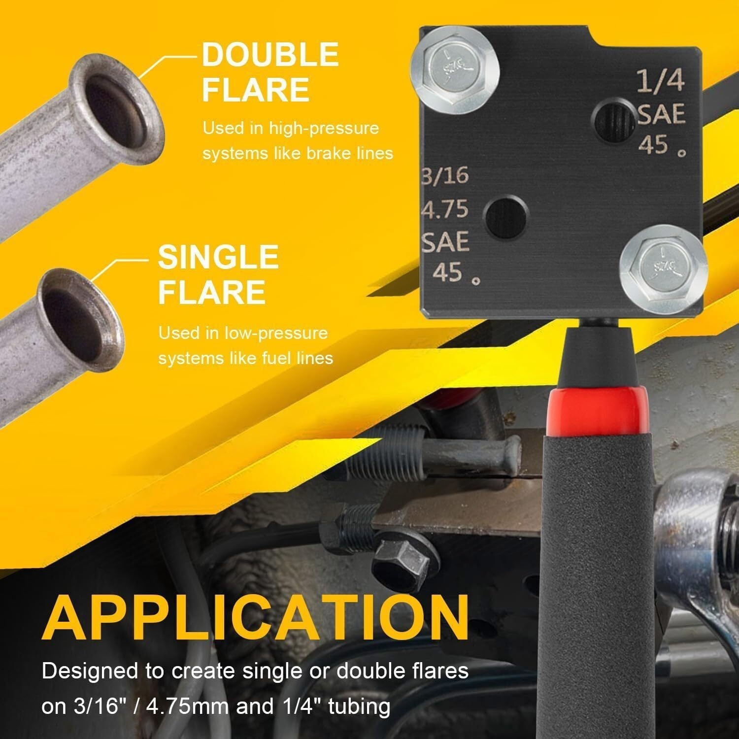 33260 Low Profile Brake Line Single/Double Flaring Tool For 3/16" 1/4" Tubing