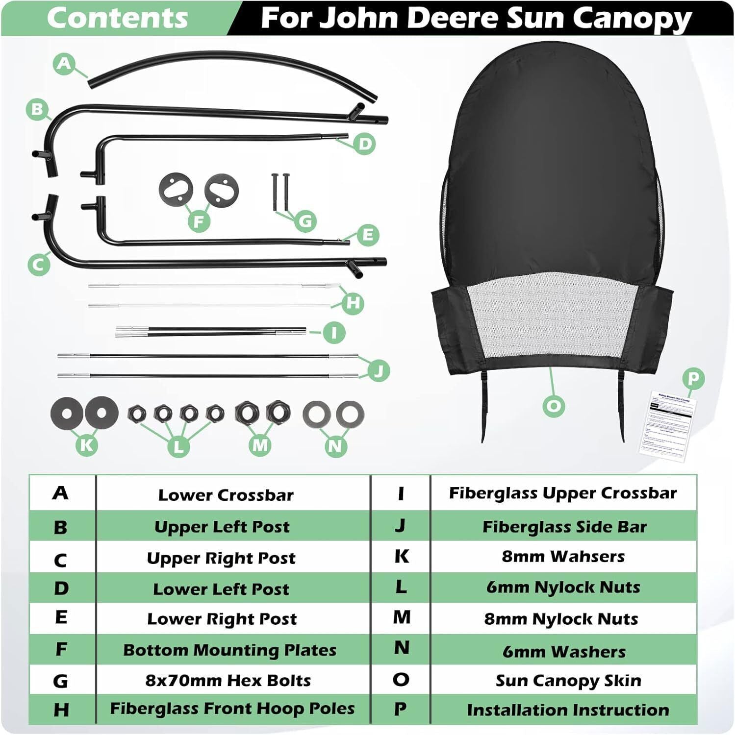 Riding Mower Sun Canopy LP68122 for John Deere 100/S200 Lawn Tractor Sun Shade