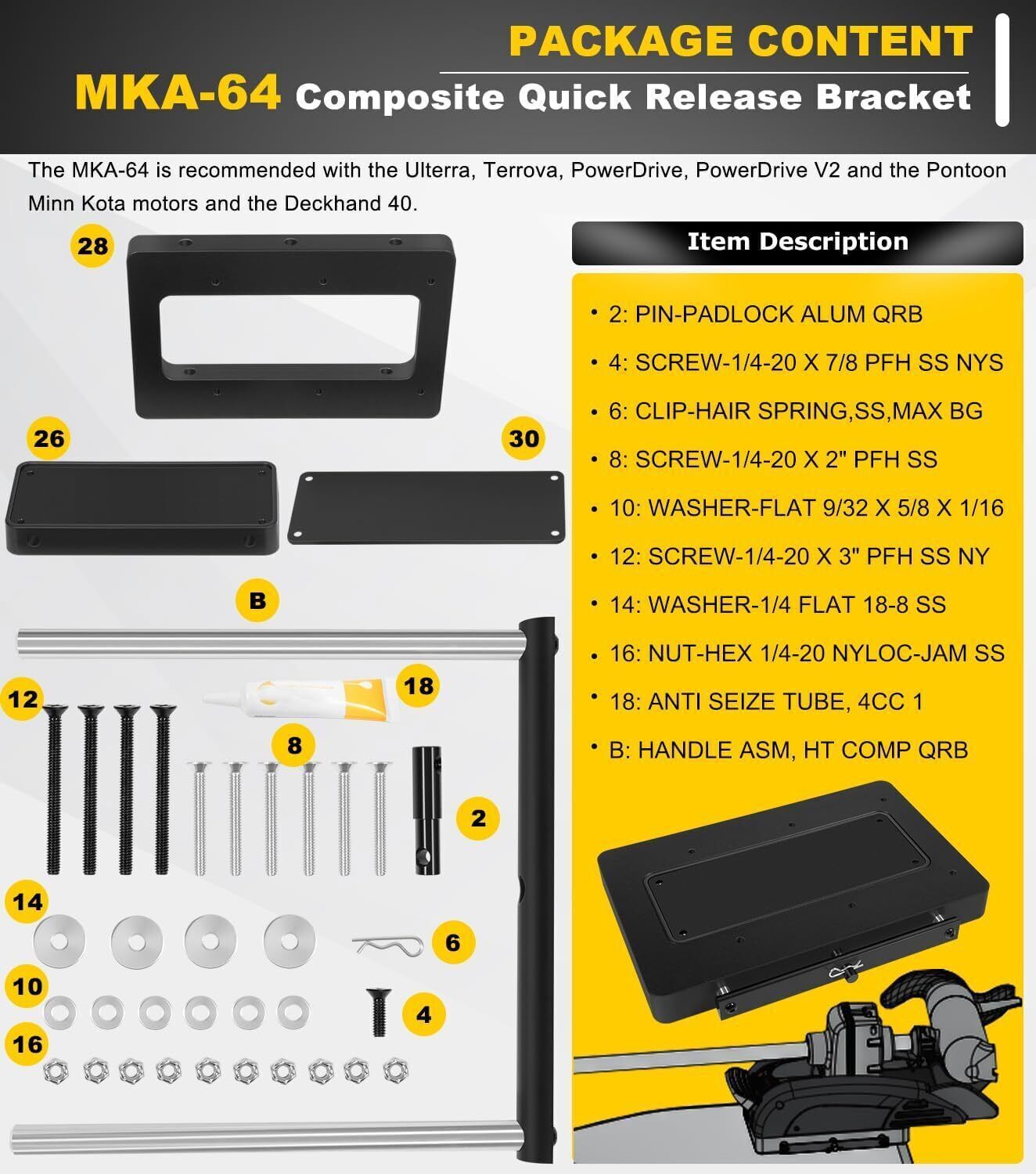 1854064 MKA-64 Quick Release Bracket For Ulterra, Terrova, PowerDrive, Black