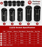 71670 Large Tap Socket Set For 5/8", 11/16", 3/4", 7/8" and 1" Taps, 1/2" Drive