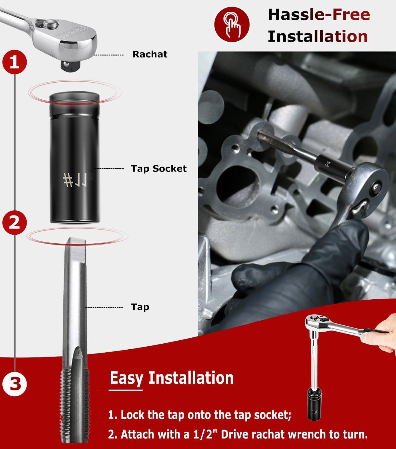 71670 Large Tap Socket Set For 5/8", 11/16", 3/4", 7/8" and 1" Taps, 1/2" Drive