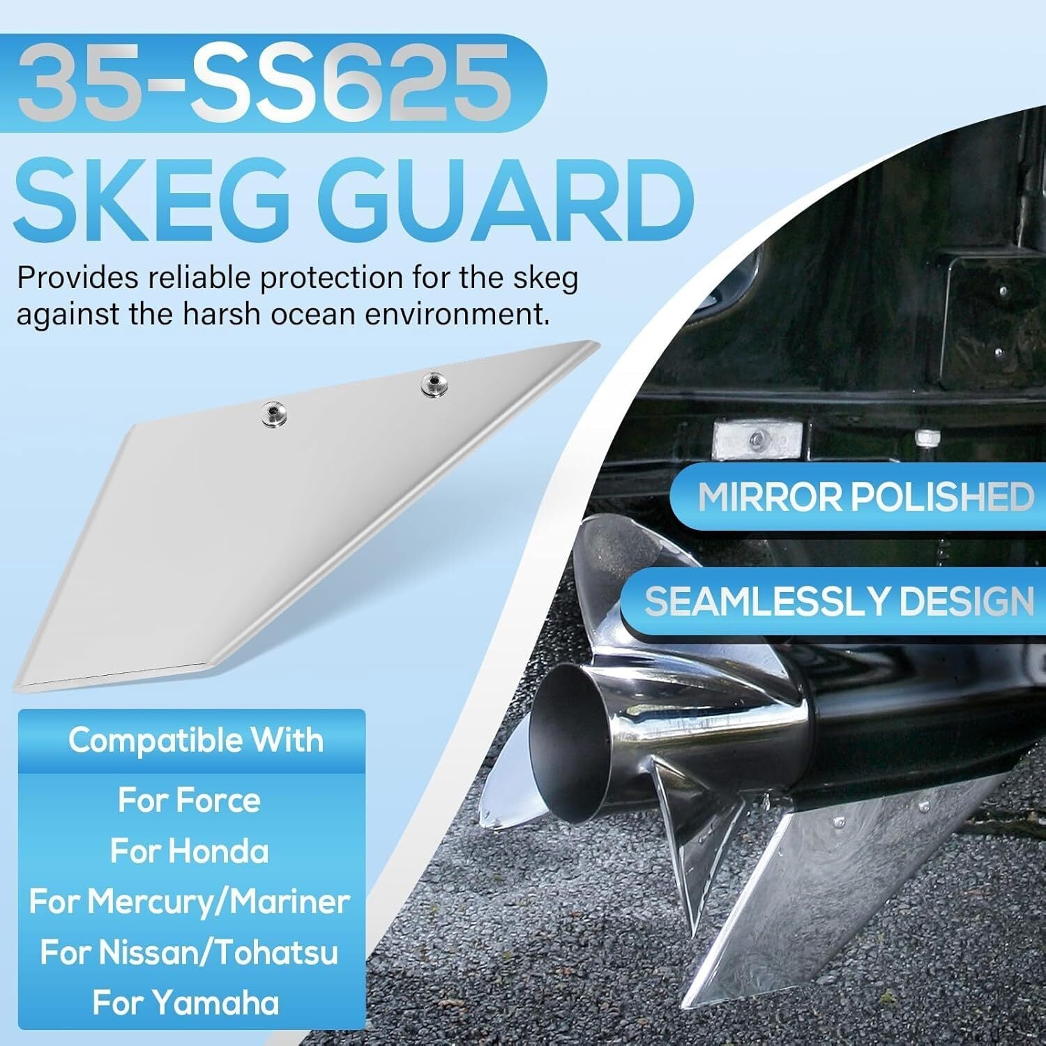 35-SS625 Skeg Guard for Mercury/Mariner Honda Yamaha Nissan Tohatsu Force Models