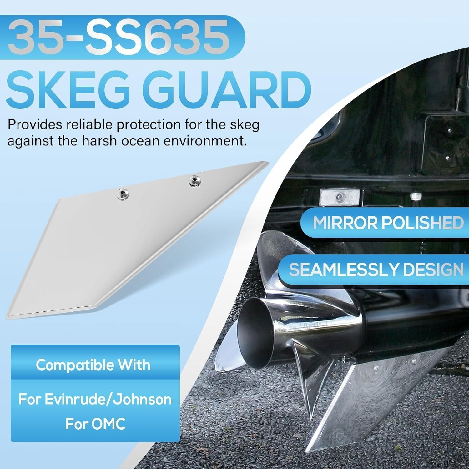 For Evinrude Johnson 2-Stroke 1980-2001 Skeg Guard Safe-Skeg Protector 35-SS635