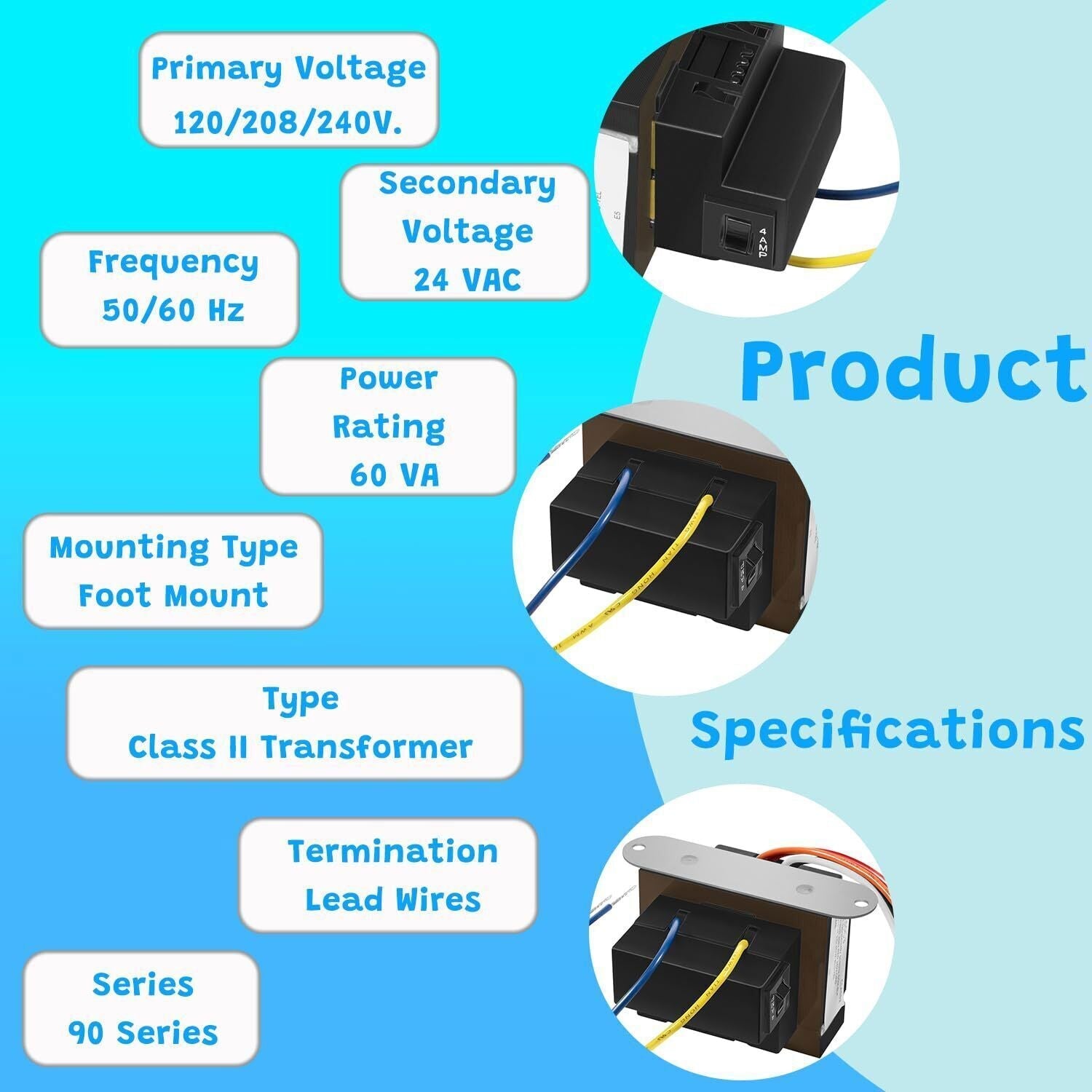 90-T60C3 24VAC 60-VA Floor-Mounted Class 2 Transformers for Industrial