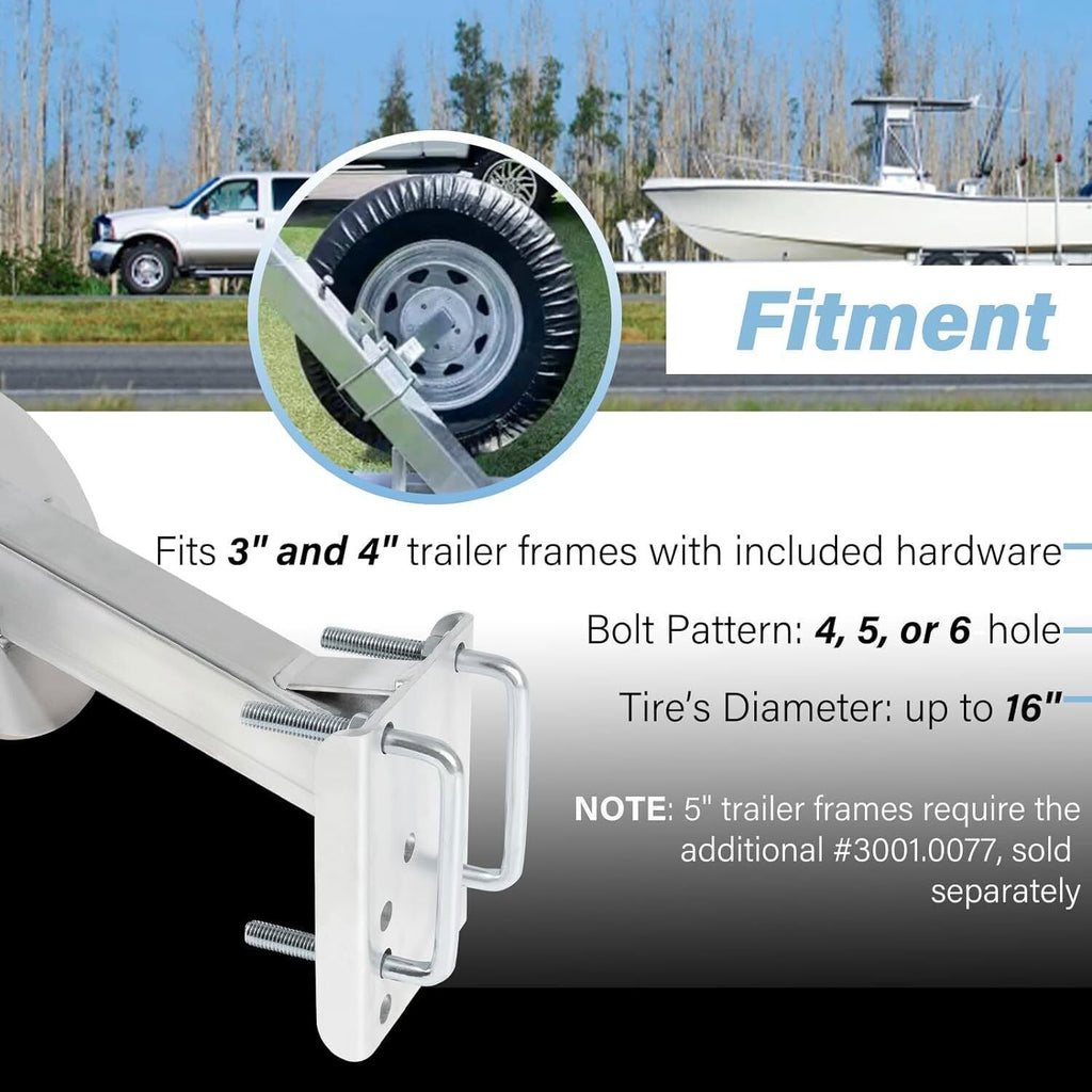 Boat Trailer Frame-Mount Spare Tire Carrier for 4 5 6 Lug Wheels