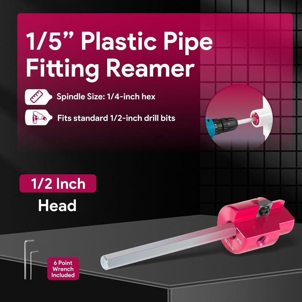 Premium 1/2'' PVC Pipe Reamer with 1/4" Hex Shaft, Plastic Pipe Fitting Reamer