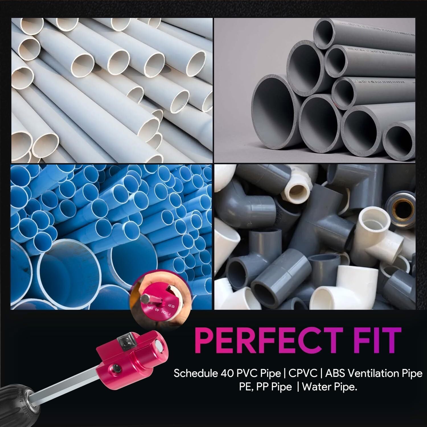 Premium 1/2'' PVC Pipe Reamer with 1/4" Hex Shaft, Plastic Pipe Fitting Reamer