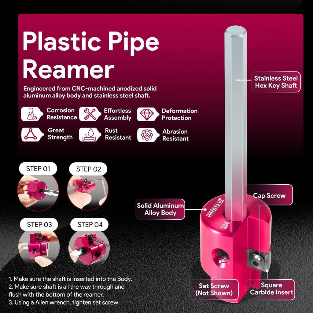Premium 1/2'' PVC Pipe Reamer with 1/4" Hex Shaft, Plastic Pipe Fitting Reamer