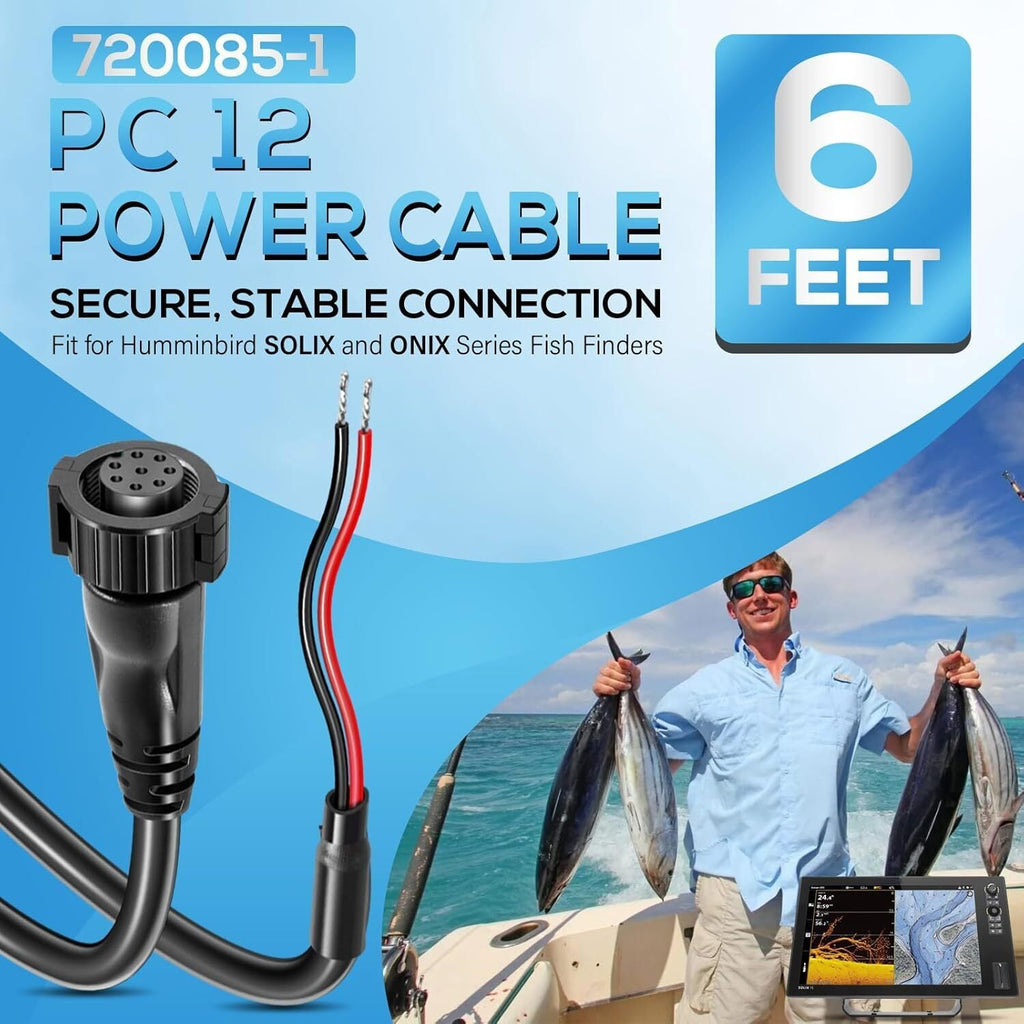 PC12 Power Cord 6' Power Cable for Humminbird SOLIX ION ONIX Fishfinder 720085-1