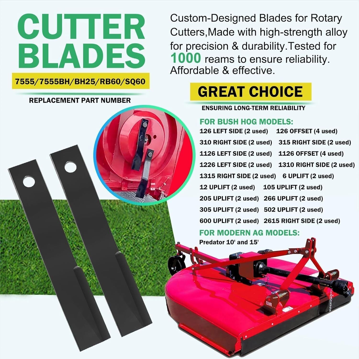 7555 Rotary Cutter Blades 24’’x3/4" Lawn Mower Blades For Bush Hog, 2 Blade Set