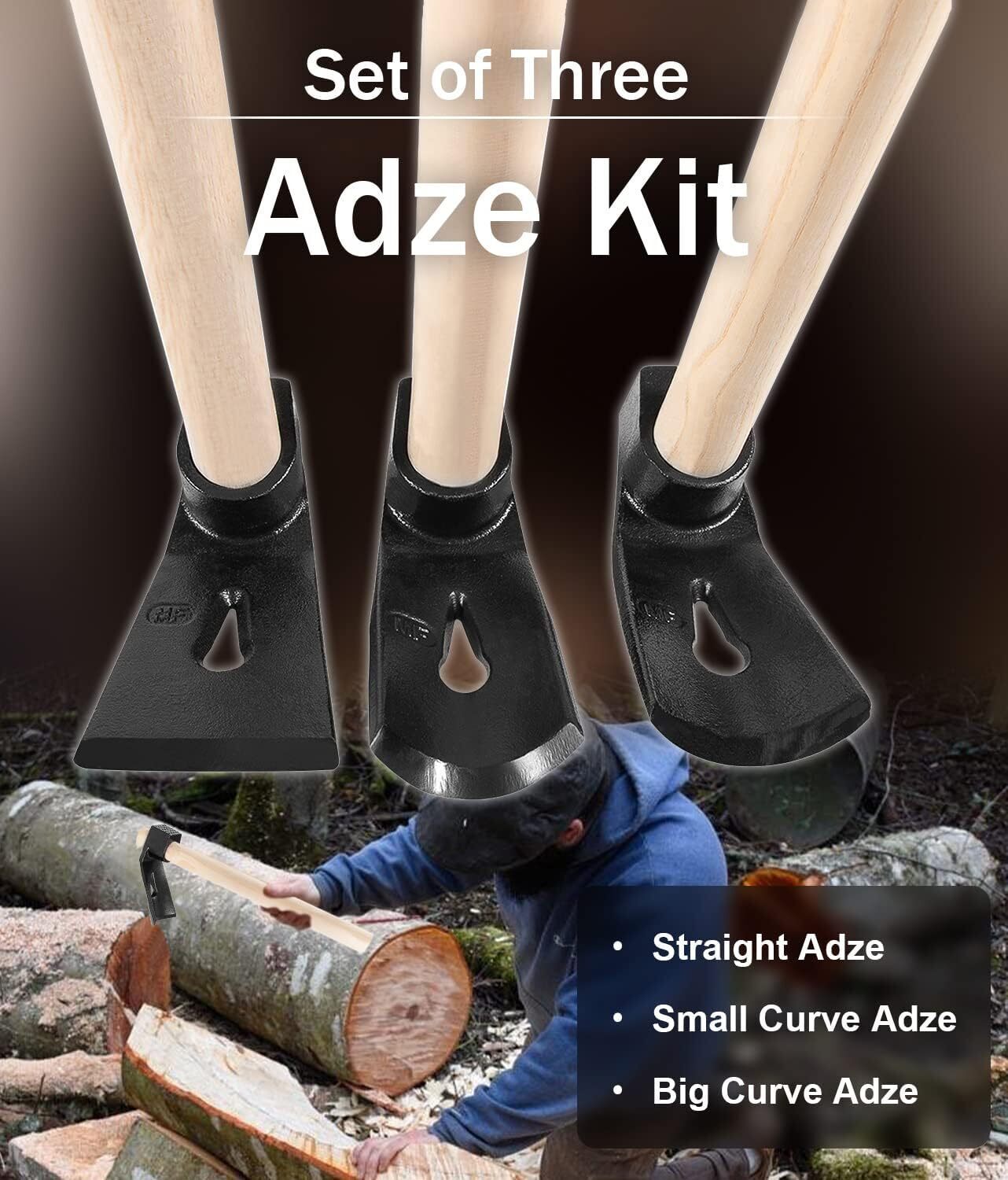 Straight&Big Curve Adze, Small Curve Adze for Woodworking Tool Log Carving Tools