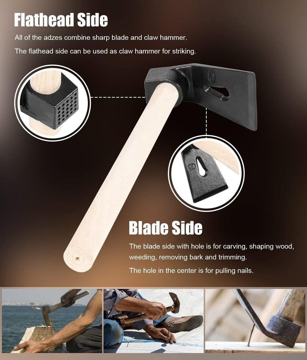 Straight&Big Curve Adze, Small Curve Adze for Woodworking Tool Log Carving Tools
