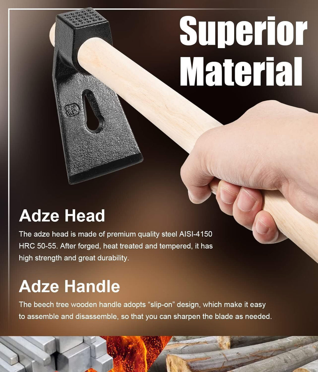 Straight&Big Curve Adze, Small Curve Adze for Woodworking Tool Log Carving Tools