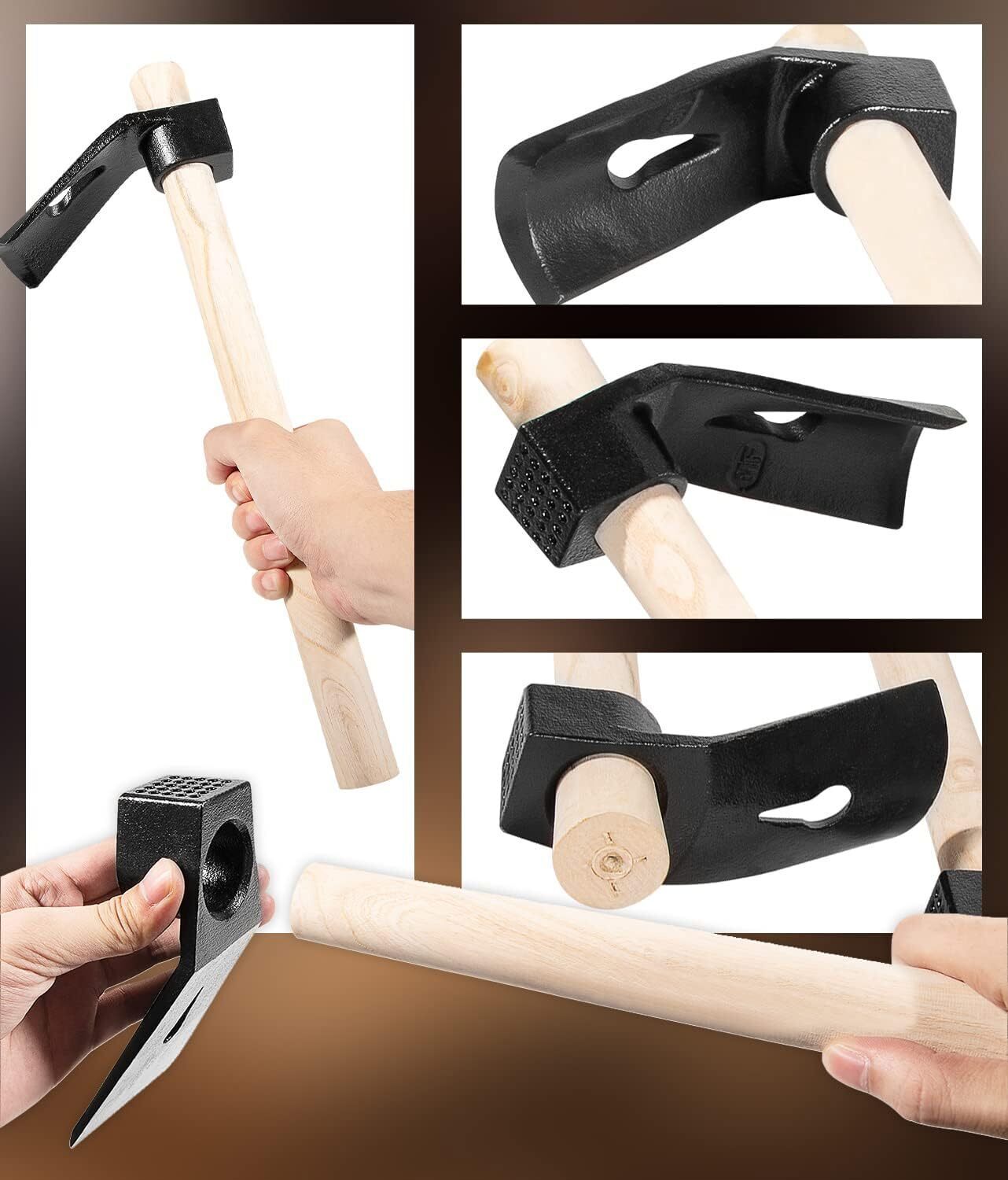 Straight&Big Curve Adze, Small Curve Adze for Woodworking Tool Log Carving Tools