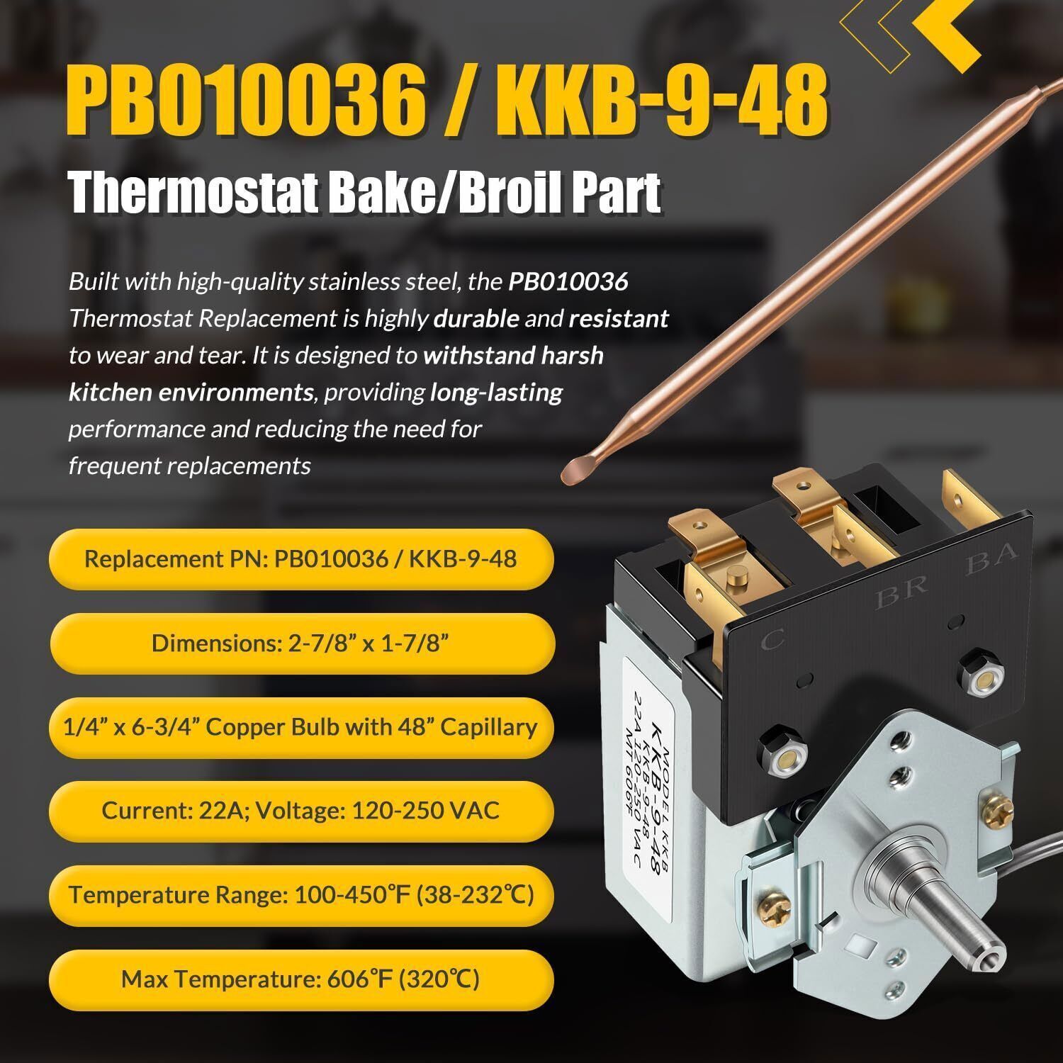 PB010036 KKB-9-48 Bake/Broil Thermostat Fits Viking Ranges, Awoco, Stove Oven