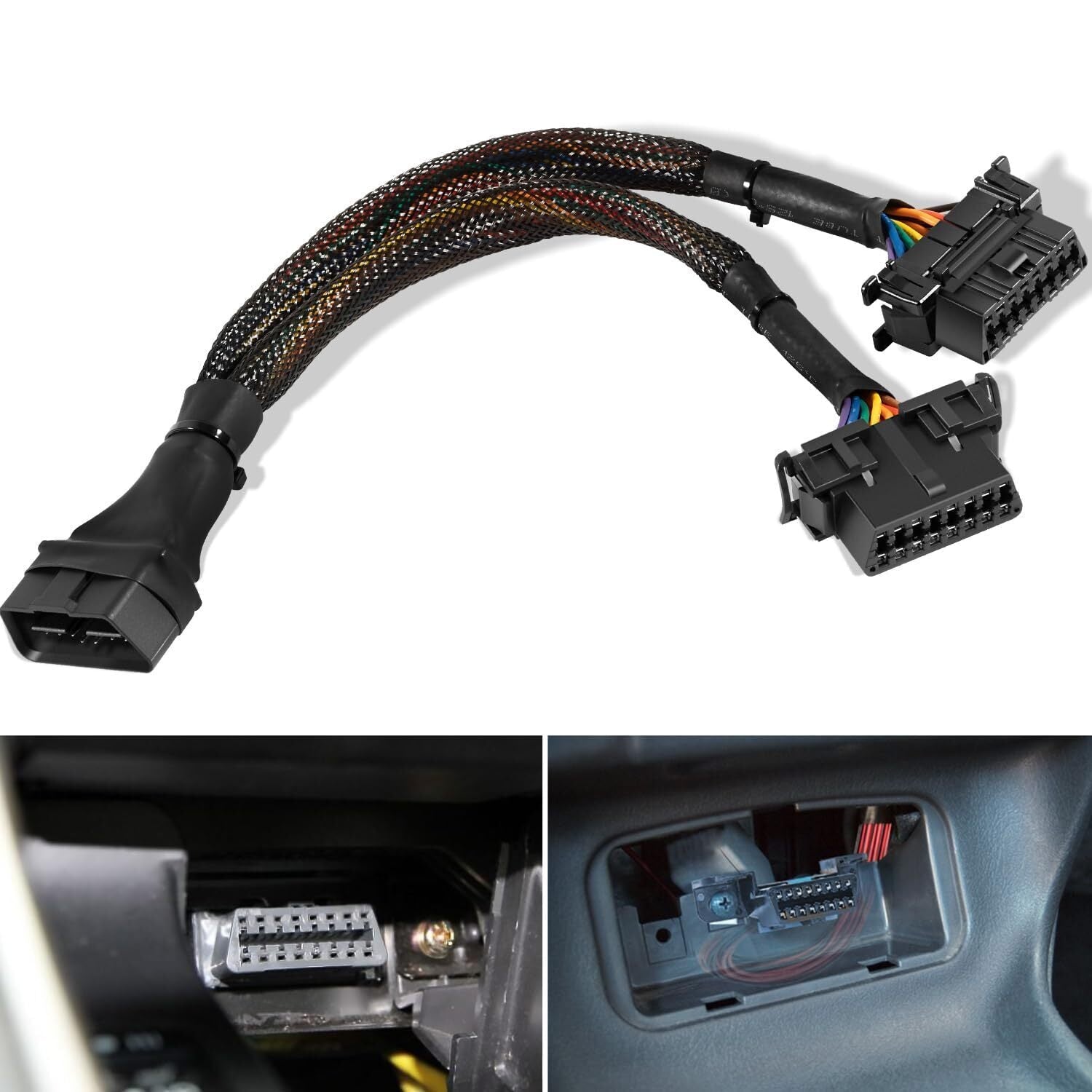 16 pin OBD2 OBD 2 OBDii Splitter Extension Cable Male Dual Female Y Cable