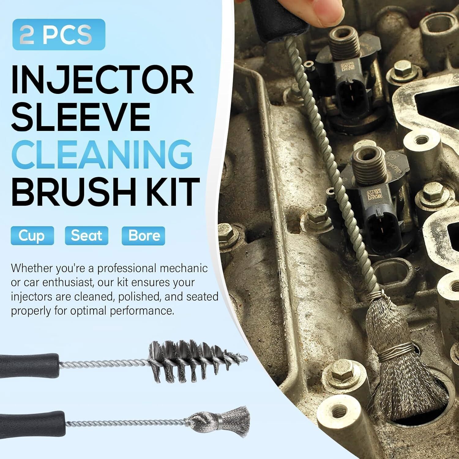 Cylinder Injector Sleeve Cup/Seat/Bore Cleaning Brush Kit For CAT/Ford 7.3L 6.0L