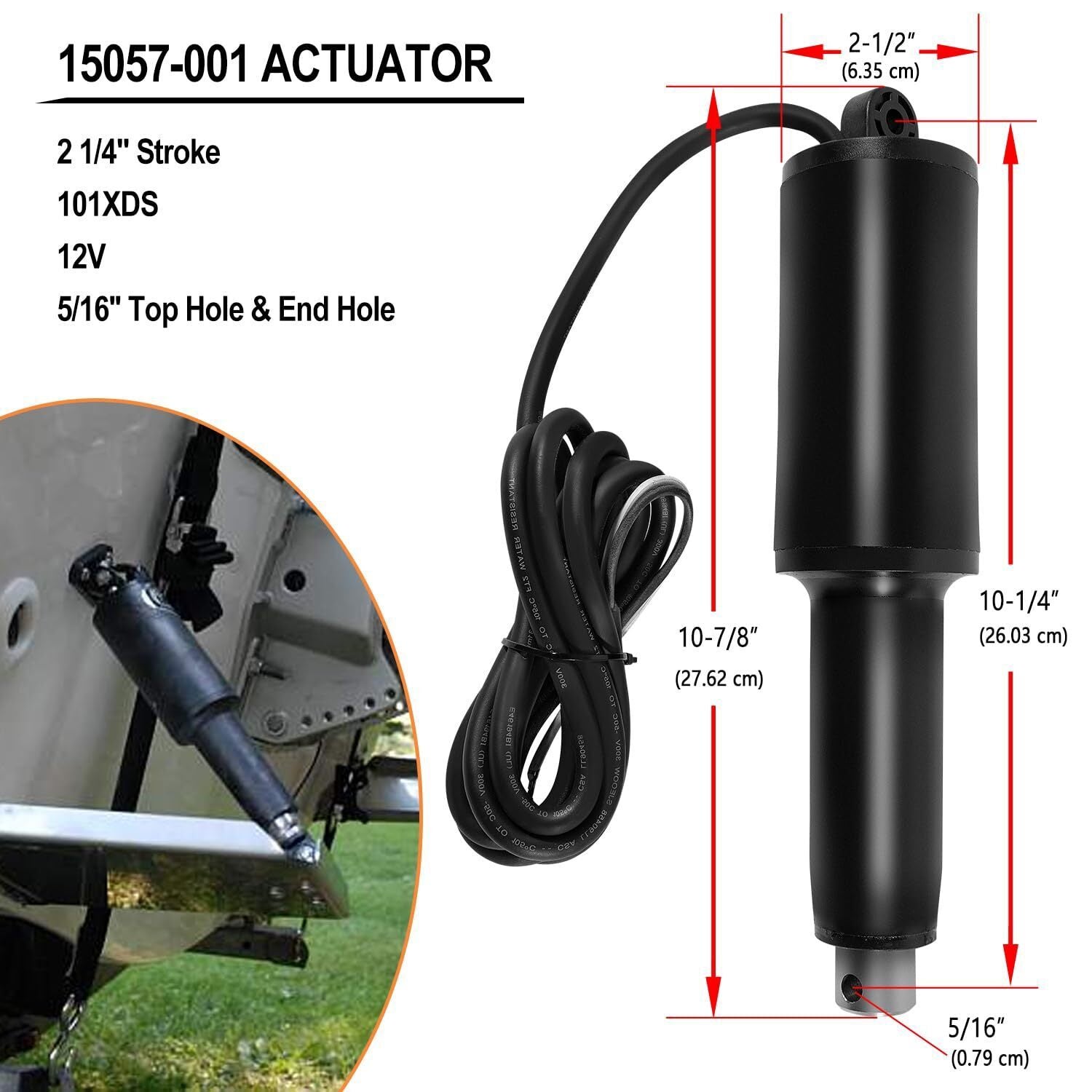 15057-001 Short Extreme Duty Actuator 2-1/4" Stroke 12V 101XDS Actuator Trim Tab