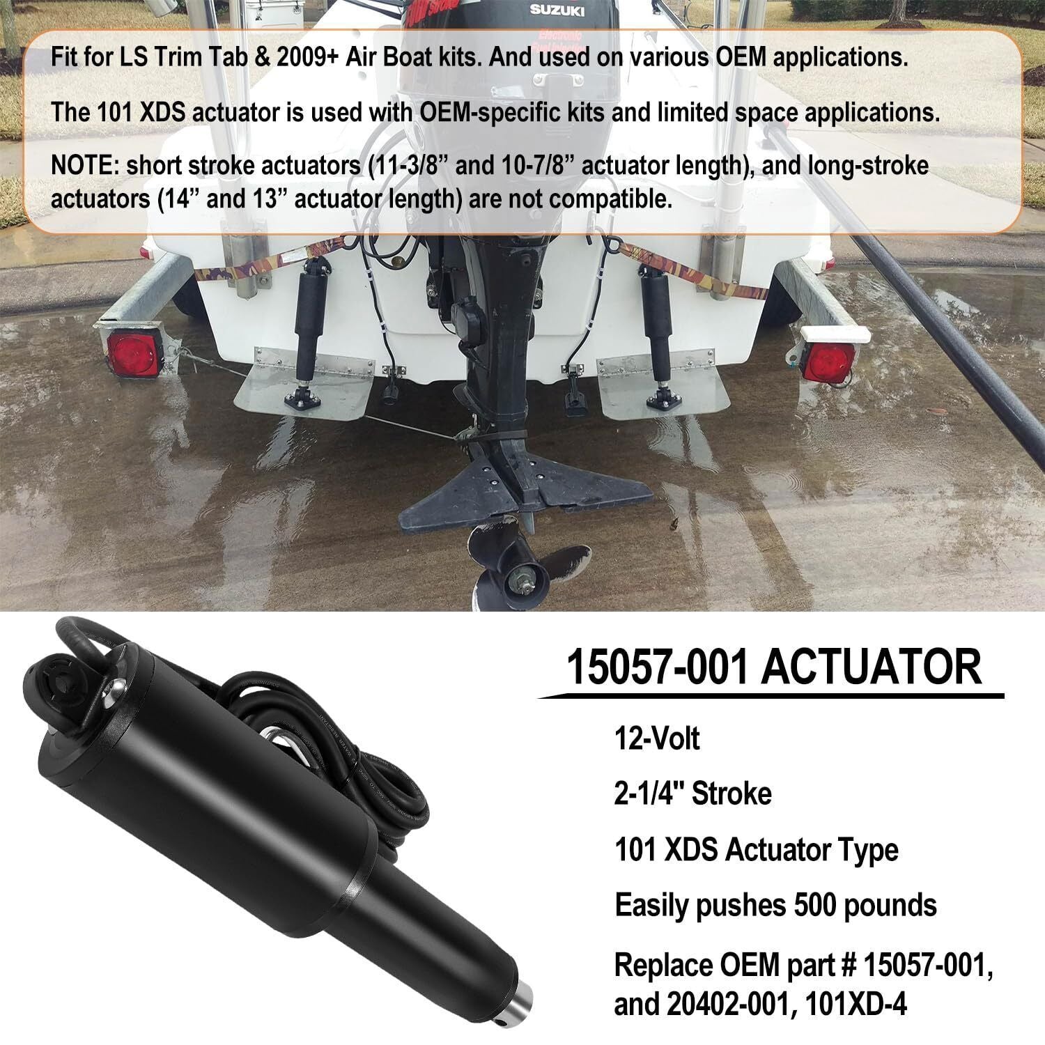 15057-001 Short Extreme Duty Actuator 2-1/4" Stroke 12V 101XDS Actuator Trim Tab