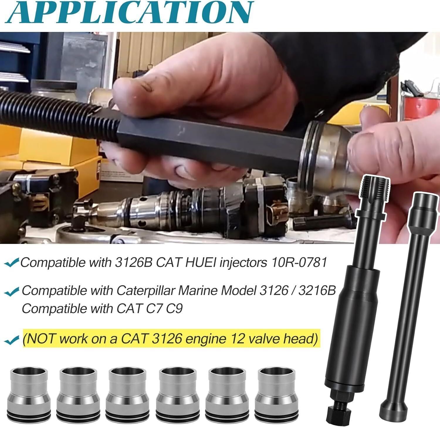 Injector Sleeve Cup Removal & Install Tool Kit for Caterpillar CAT 3126B C7 C9