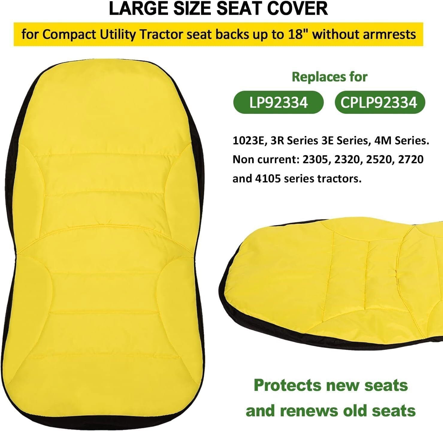LP95233 Large Seat Cover Cushioned Seat Back Up to 18'' High for John Deere