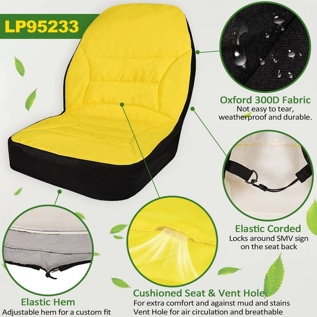 LP95233 Large Seat Cover Cushioned Seat Back Up to 18'' High for John Deere