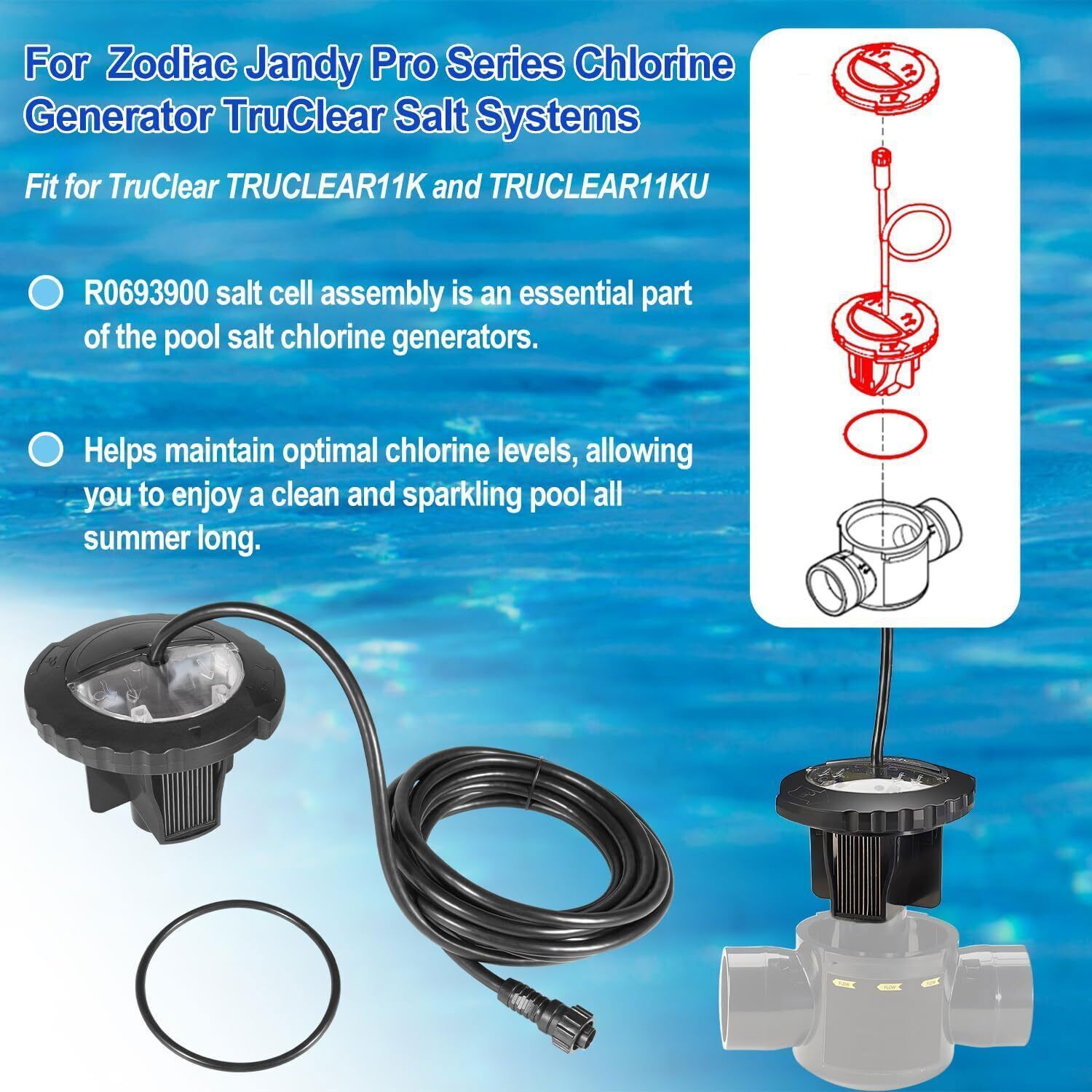R0693900 TruClear Salt Cell Assembly For All Zodiac Jandy Pro Series Chlorinator