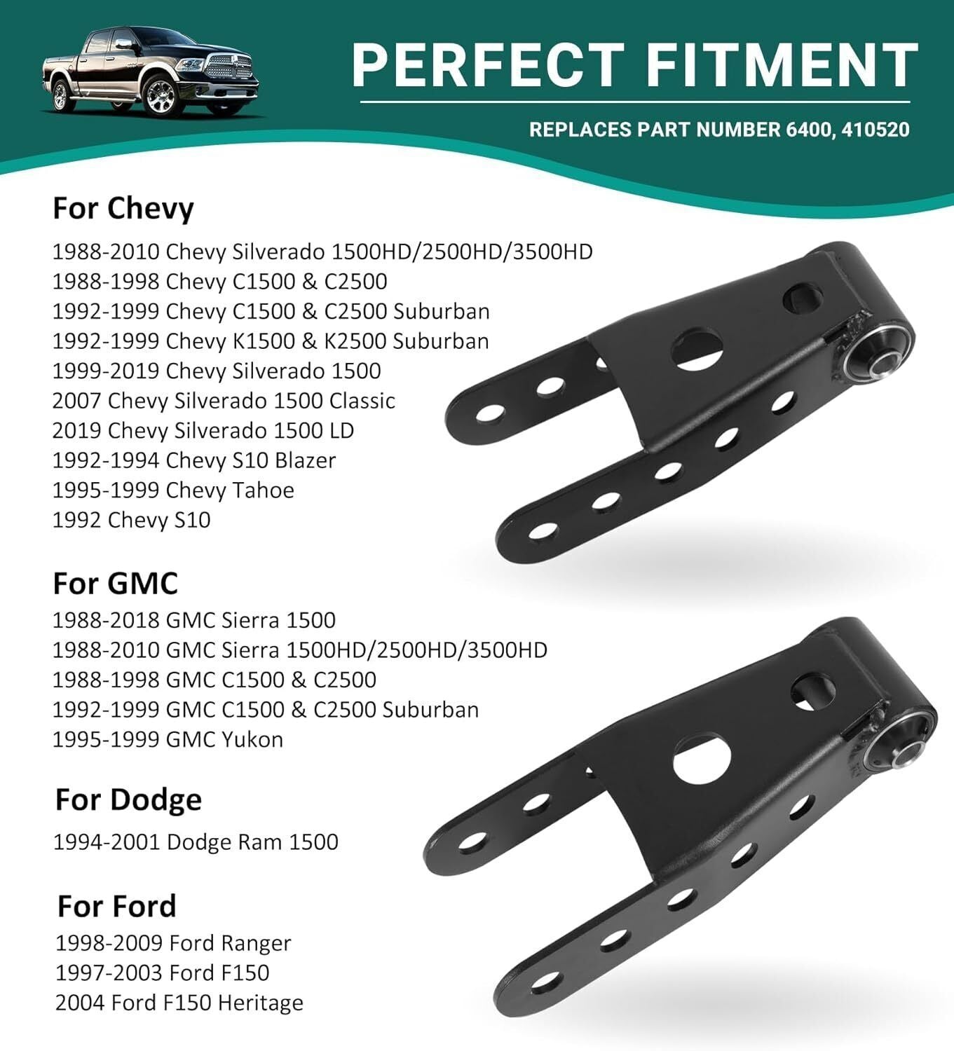 Rear 2"-3" Drop Shackles Lowering Kit for 07-18 Chevrolet Silverado Sierra 1500