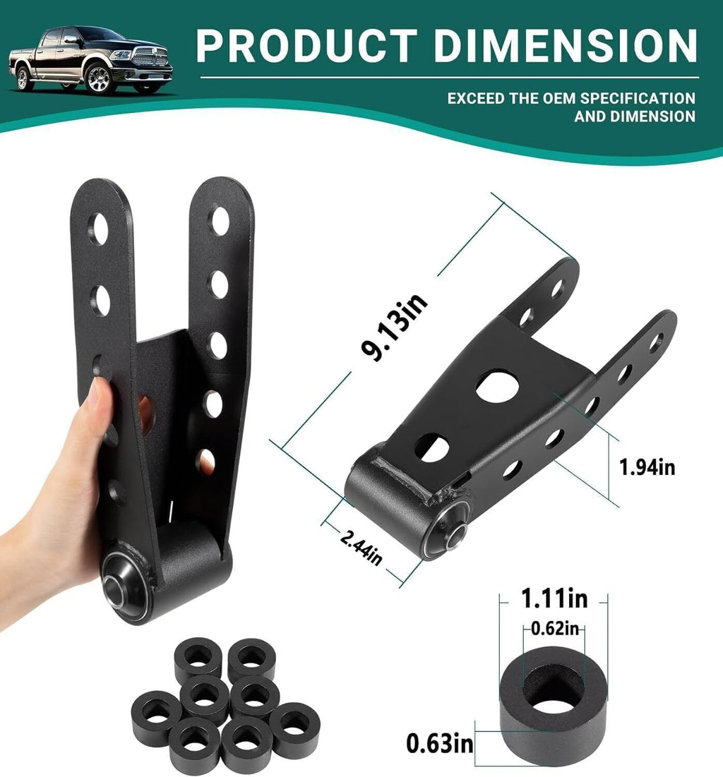 Rear 2"-3" Drop Shackles Lowering Kit for 07-18 Chevrolet Silverado Sierra 1500