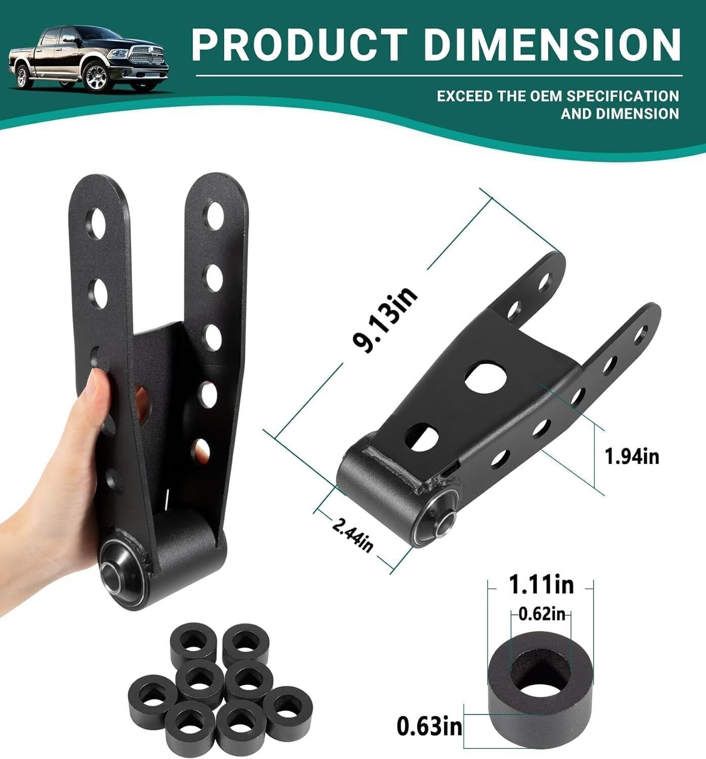 Rear 2"-3" Drop Shackles Lowering Kit for 07-18 Chevrolet Silverado Sierra 1500