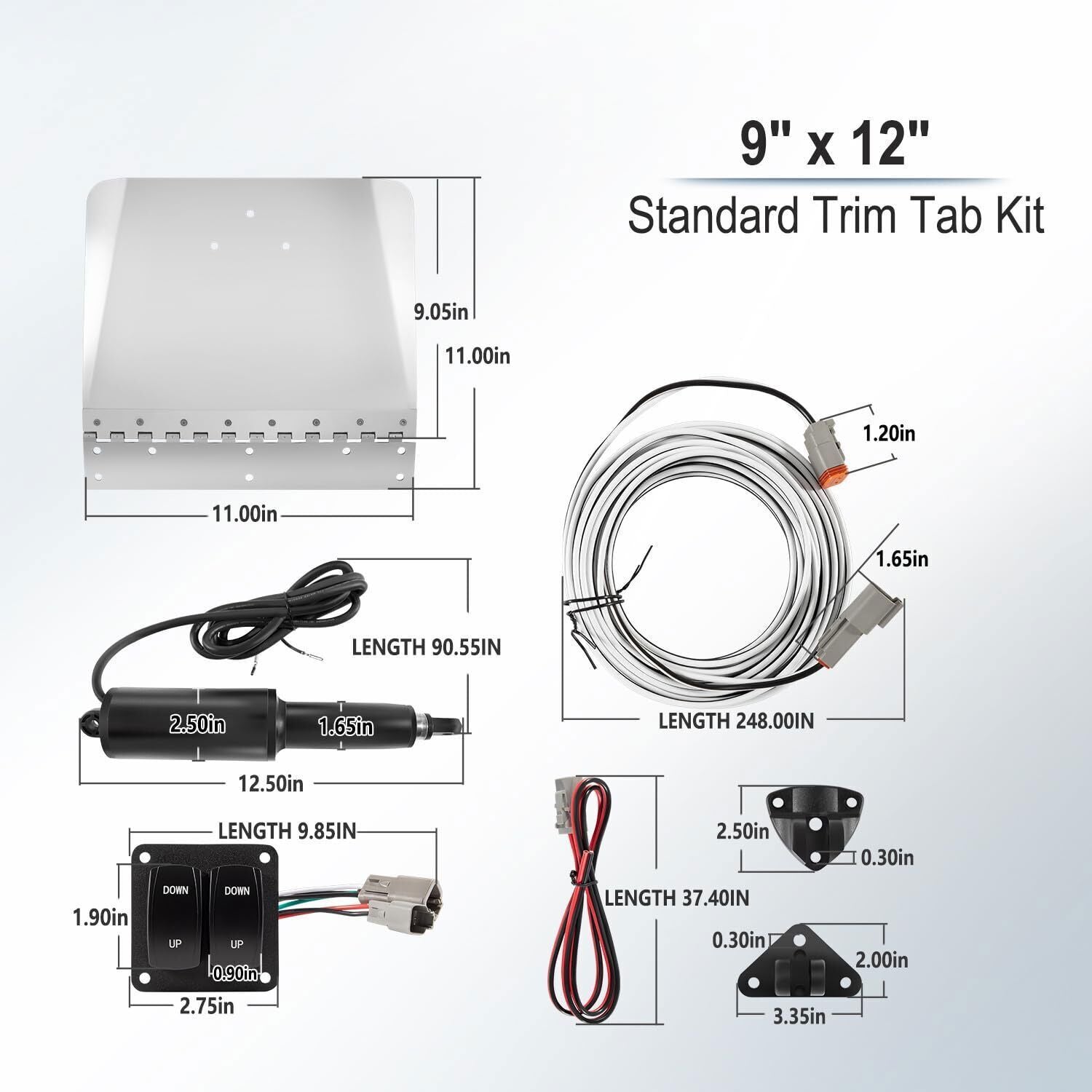Marine 9"X12" Standard Mount Trim Tab Kit 12V W/ Double Rocker Switch 15101-104