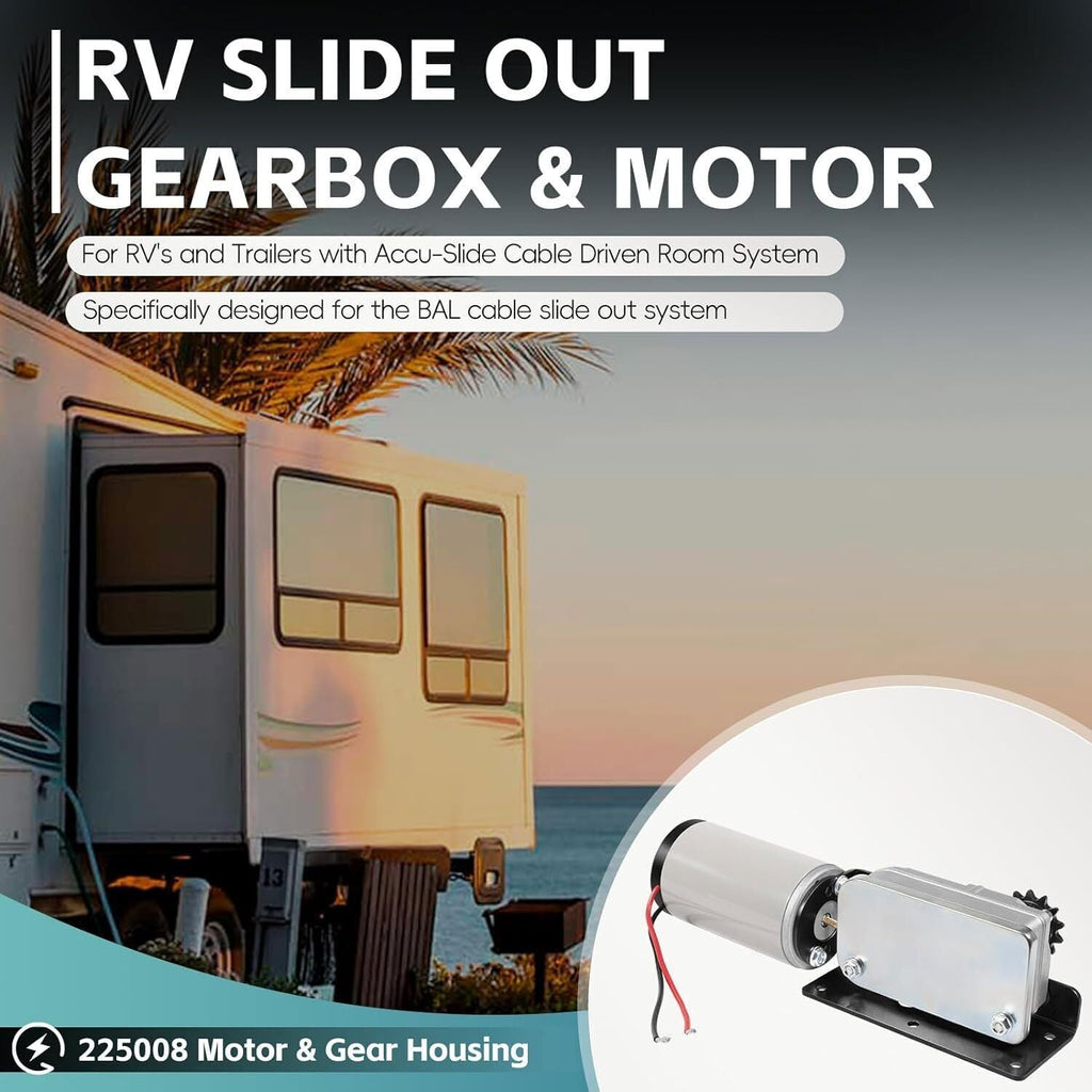 225008 RV Slide Out Motor & Gear Housing for BAL Accu-Slide Cable Slide Out Syst