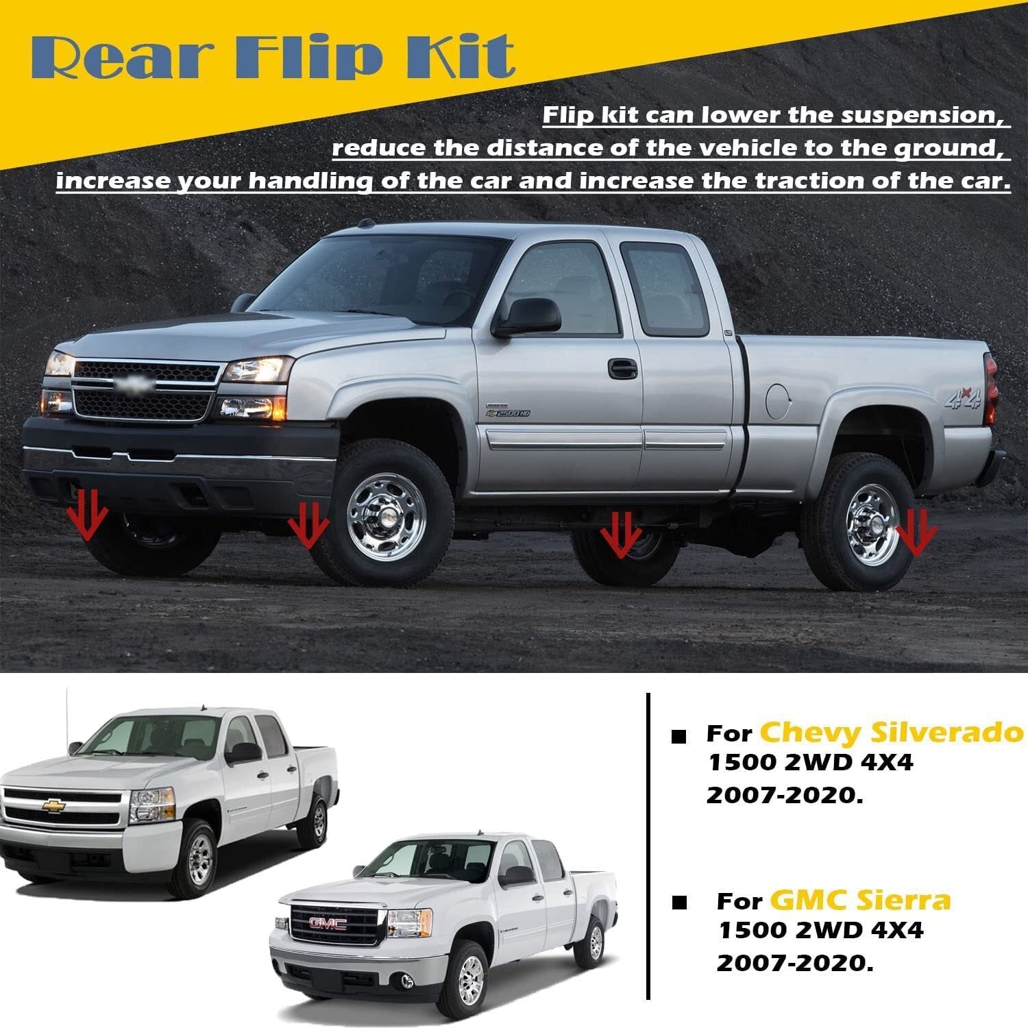 5-6" Rear Drop Lowering Axle Flip Kit For 07-20 Chevy Silverado Sierra 1500 GMC