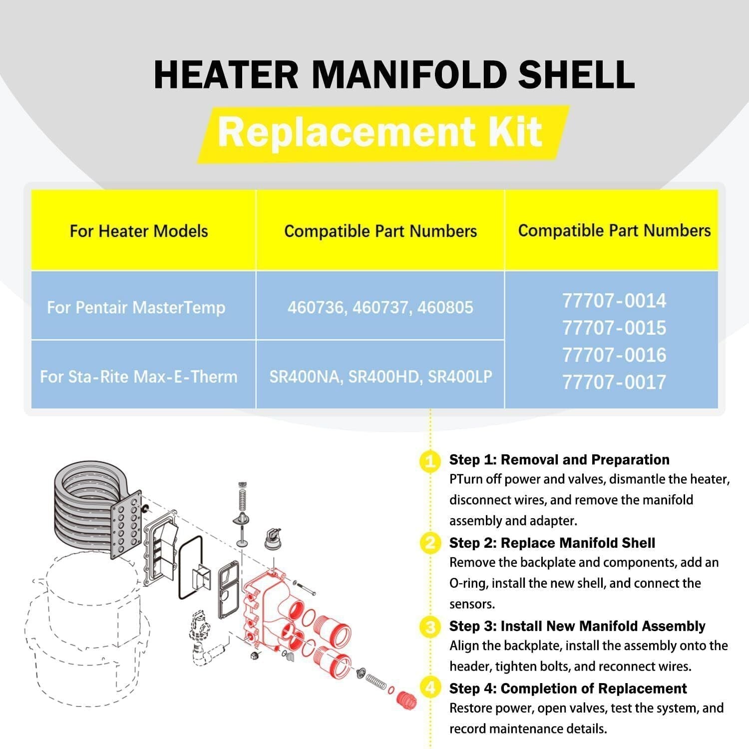 77707-0016 Manifold Replacement Kit Pool and Spa Heater