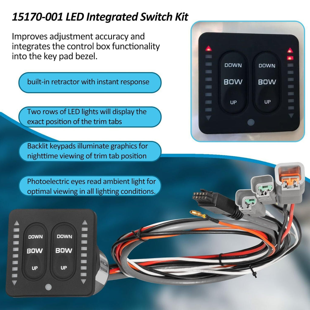 15170-001 LED Integrated Indicator Tactile Trim Tab Switch Kit for Lenco Marine