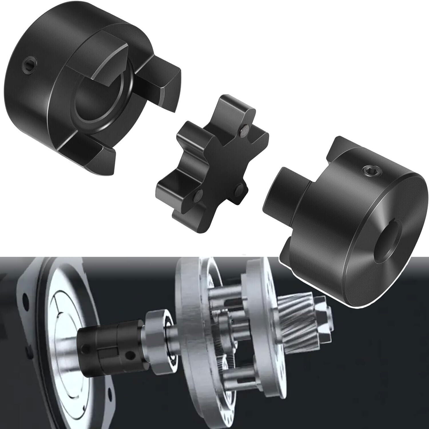 1/2" to 3/4" L075 Flexible 3-Piece L-Jaw Coupling Set for Log Splitter Hybrid