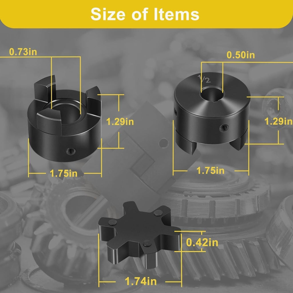 1/2" to 3/4" L075 Flexible 3-Piece L-Jaw Coupling Set for Log Splitter Hybrid