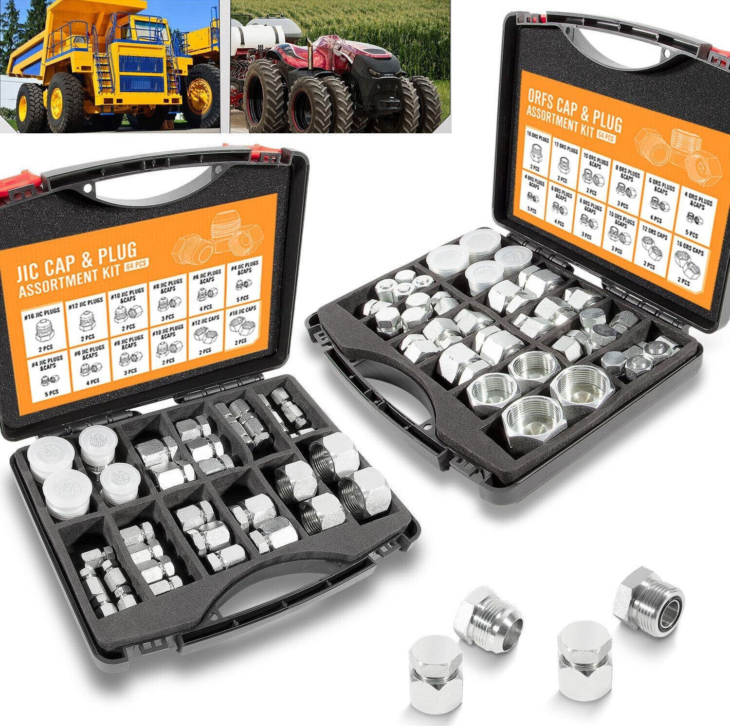 128 PCS JIC and ORFS Hydraulic Cap and Plug Hose Tube and Pipe Cap and Plug Kit